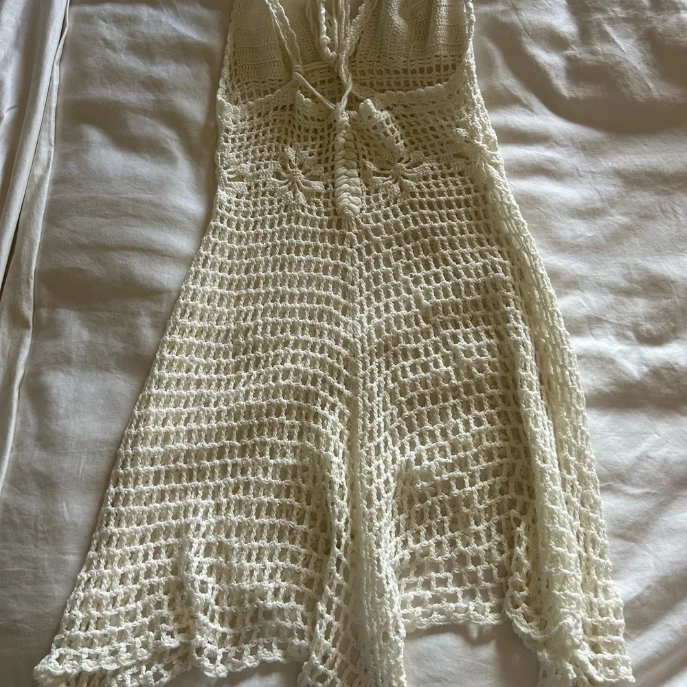 Handmade Crochet Beach Dress in Cream - Picture 2 of 2